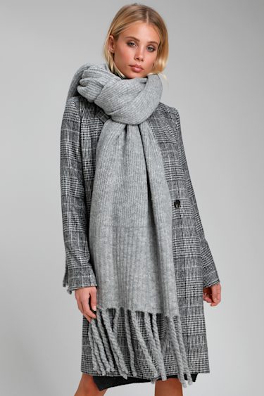 Jaden Grey Ribbed Fringe Blanket Scarf