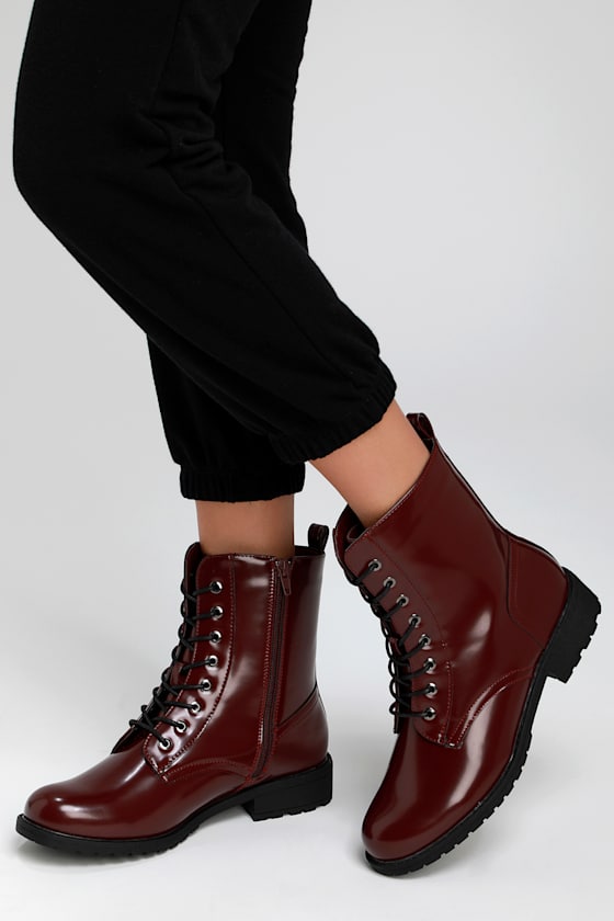 Bellah Oxblood Patent Lace-Up Combat Boots 5