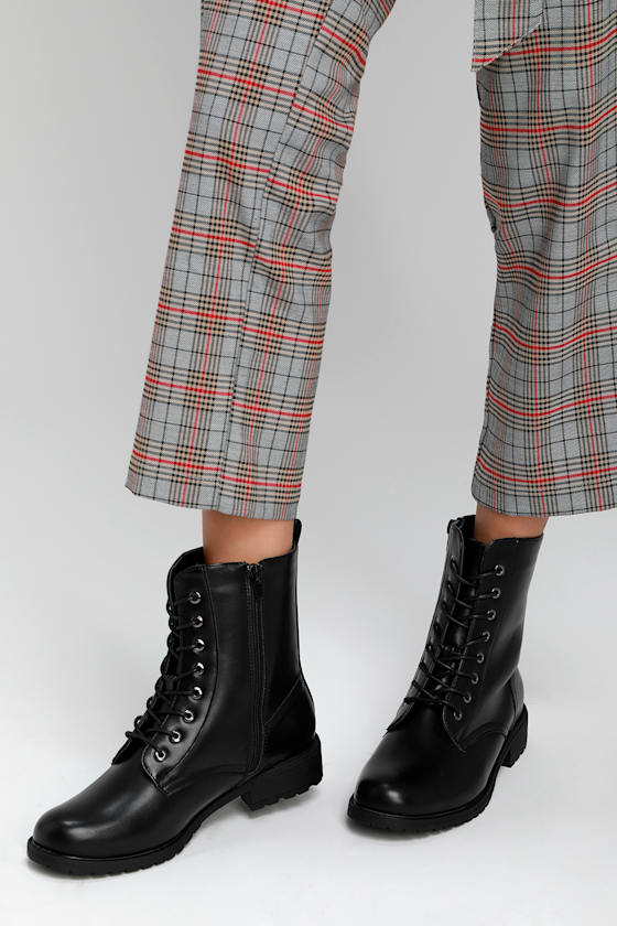 Bellah Black Lace-Up Combat Boots 2