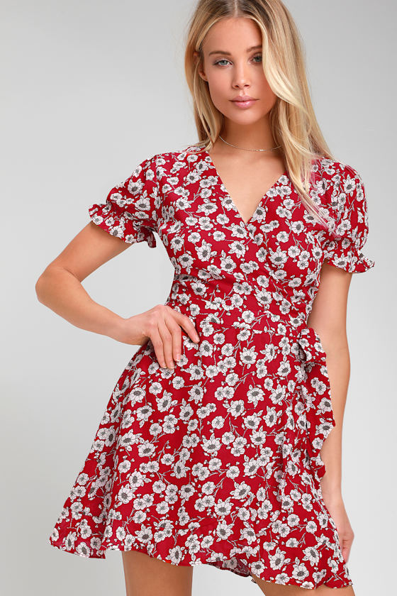 Daisy For You Red Floral Print Ruffled Mini Dress 1