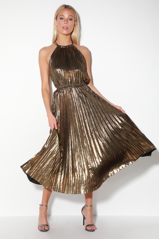 gold pleated dress