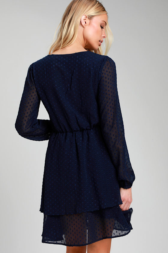 Brilliant Love Navy Blue Swiss Dot Long Sleeve Skater Dress 6