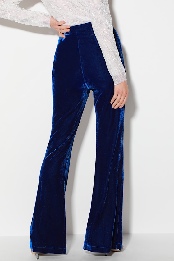 Rossi Royal Blue Velvet Wide-Leg Pants 2
