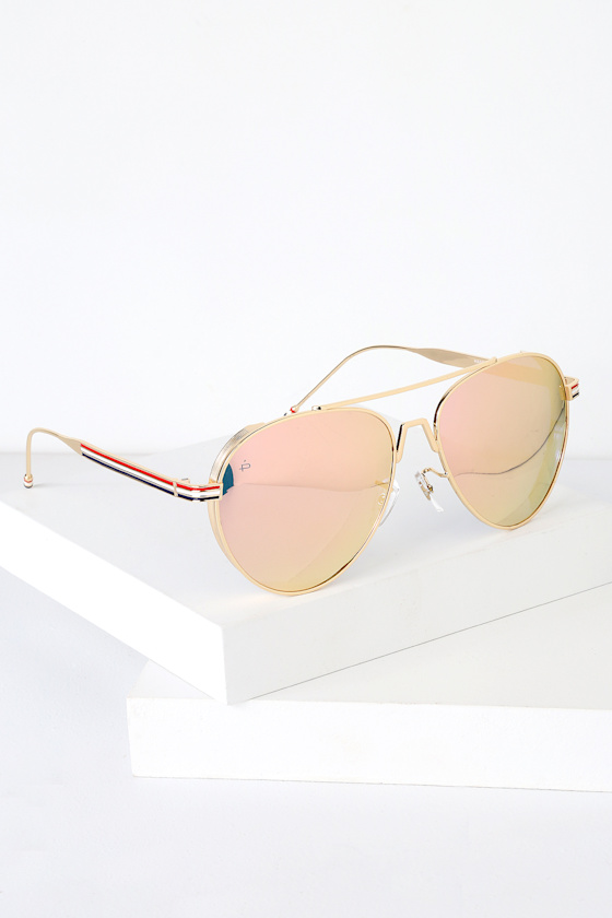 The G.O.A.T. Gold and Rose Gold Mirrored Aviator Sunglasses 2