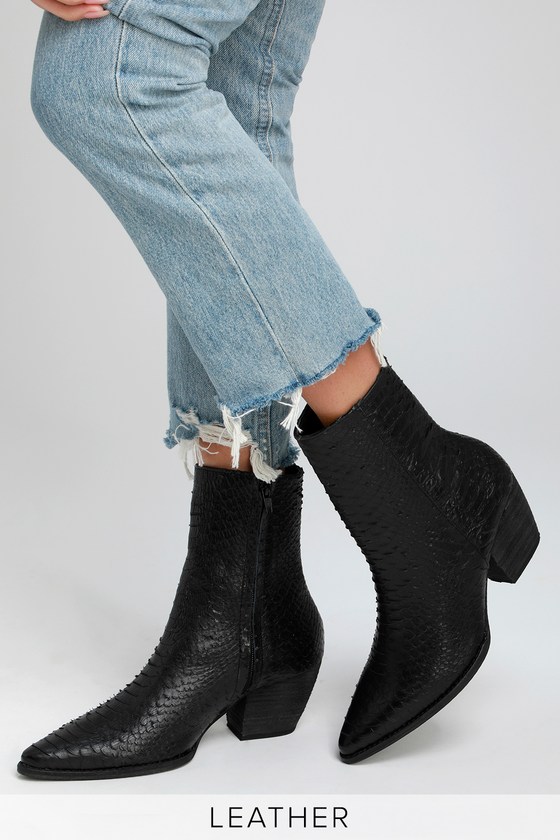 black leather snakeskin boots