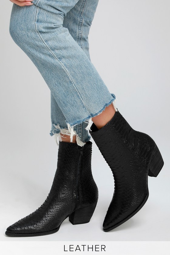 black boots with snakeskin heel