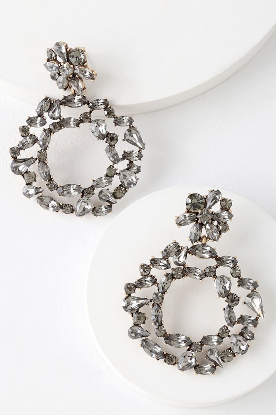 Lovely Grey Earrings Rhinestone Earrings Statement Earrings Lulus