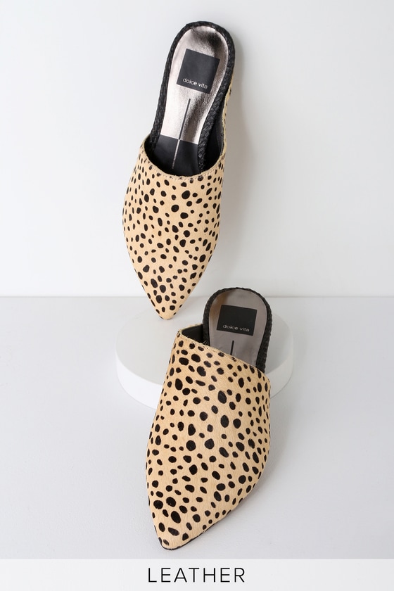 leopard calf hair slides