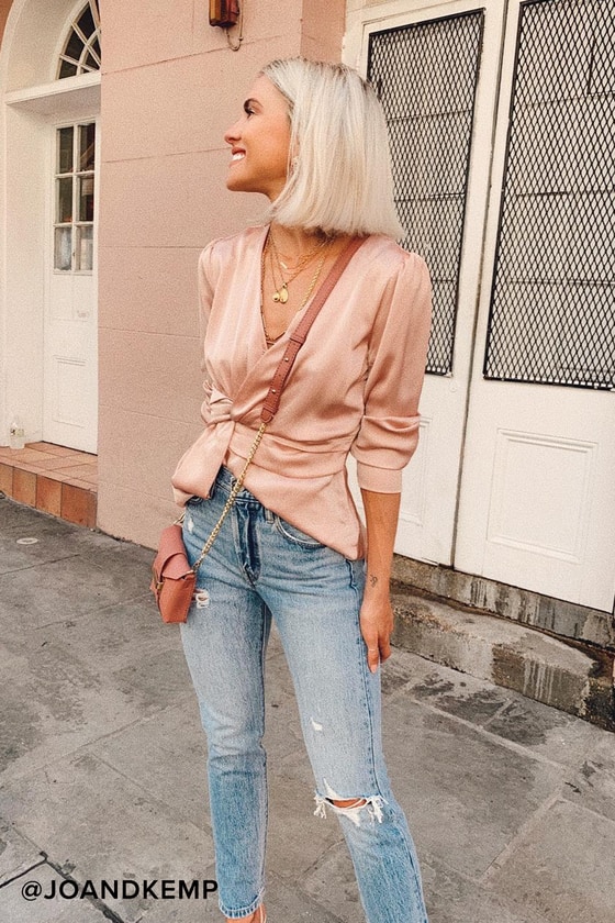 Light pink satin sales top