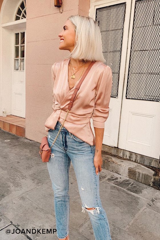 Lucie Pale Pink Satin Knotted Front Top 6