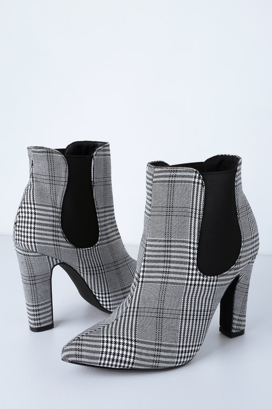 black and white plaid booties