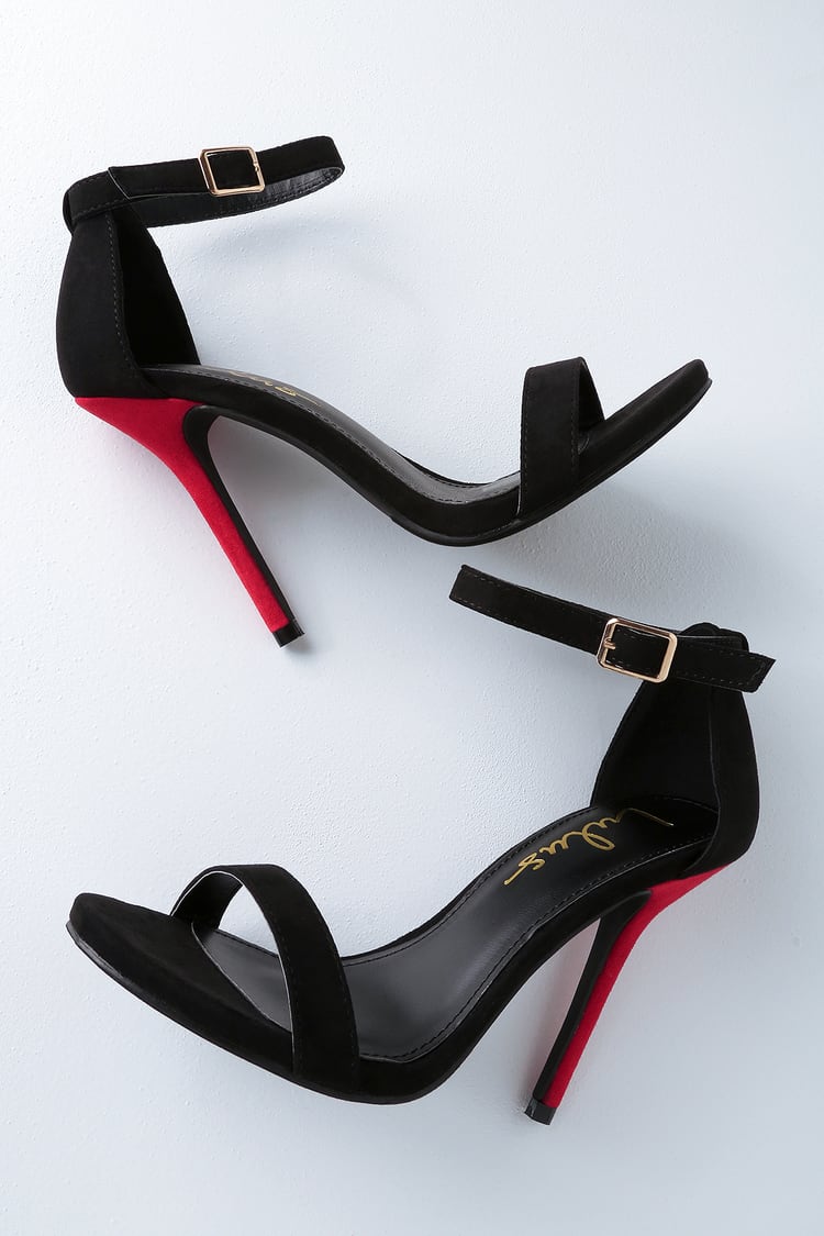 Elsi Color Block Black and Red Suede Single Strap Heels
