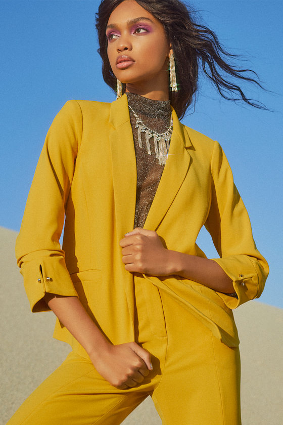 Newfoundland Mustard Yellow Three-Quarter Sleeve Blazer 1