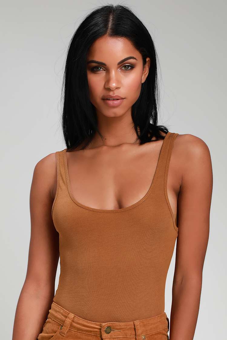 Cute Camel Bodysuit Ribbed Bodysuit Basic Bodysuit Lulus