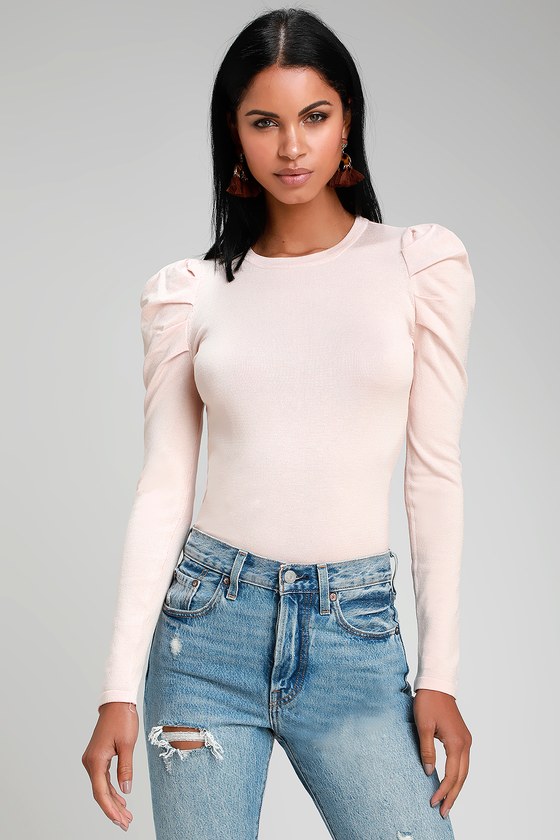 Pink puff sleeve sweater hotsell