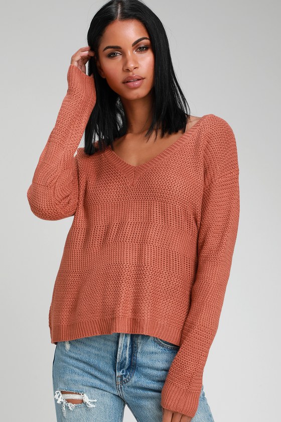 Cute Rusty Rose Sweater - V-Neck Sweater - Knit Sweater - Lulus