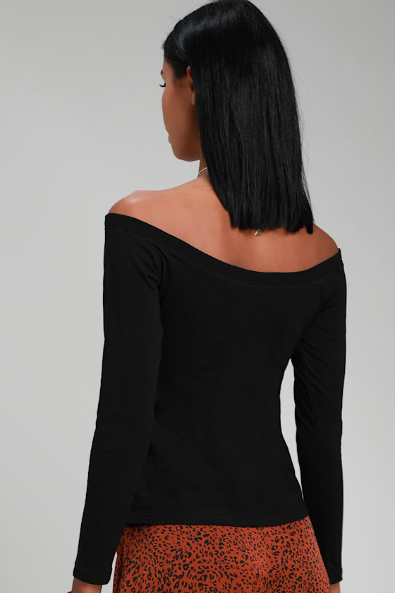Malya Black Long Sleeve Off-the-Shoulder Top 4