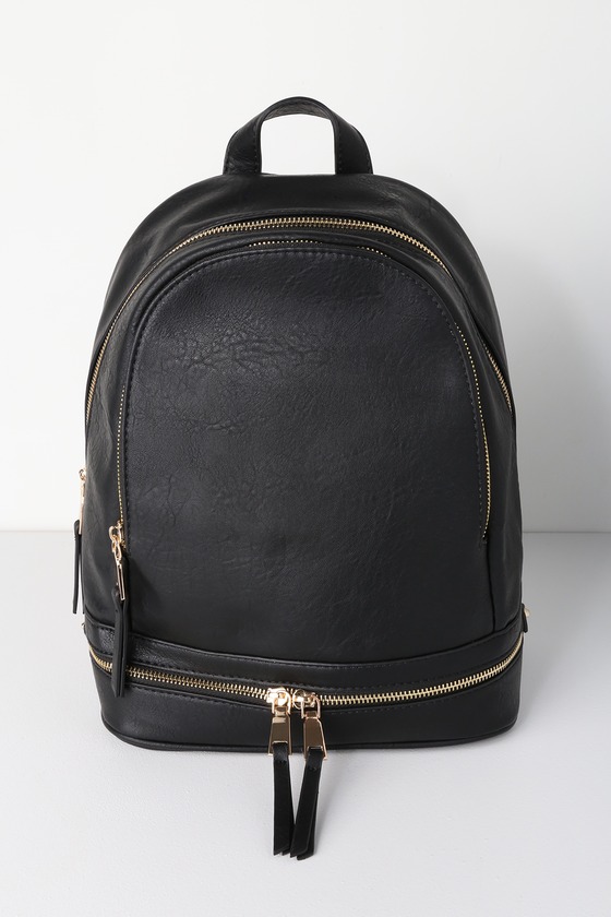 Chic Black Backpack - Vegan Leather Backpack - Mini Backpack