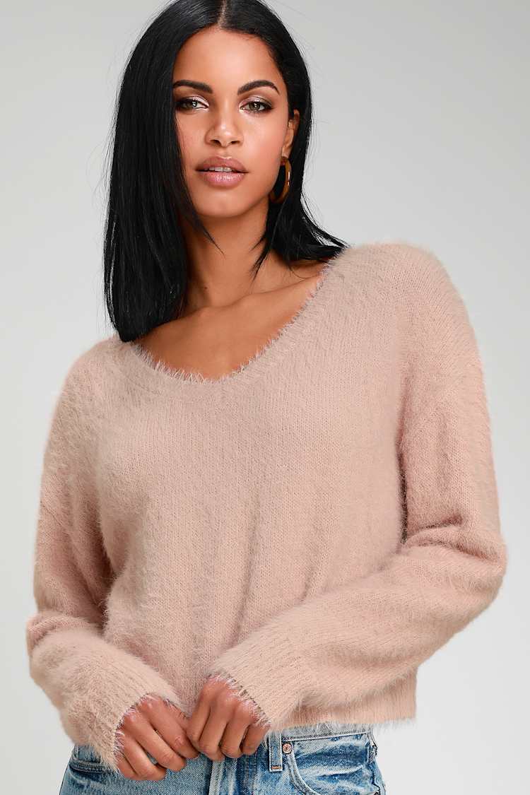 Cozy Blush Pink Sweater - Eyelash Knit Sweater - Fuzzy Sweater - Lulus
