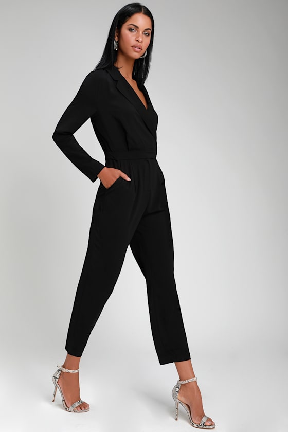 Chic Collared Jumpsuit Long Sleeve Jumpsuit Office Jumpsuit Lulus