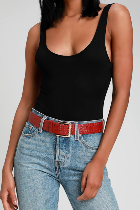 High Praise Wine Red Crocodile Print Belt 2