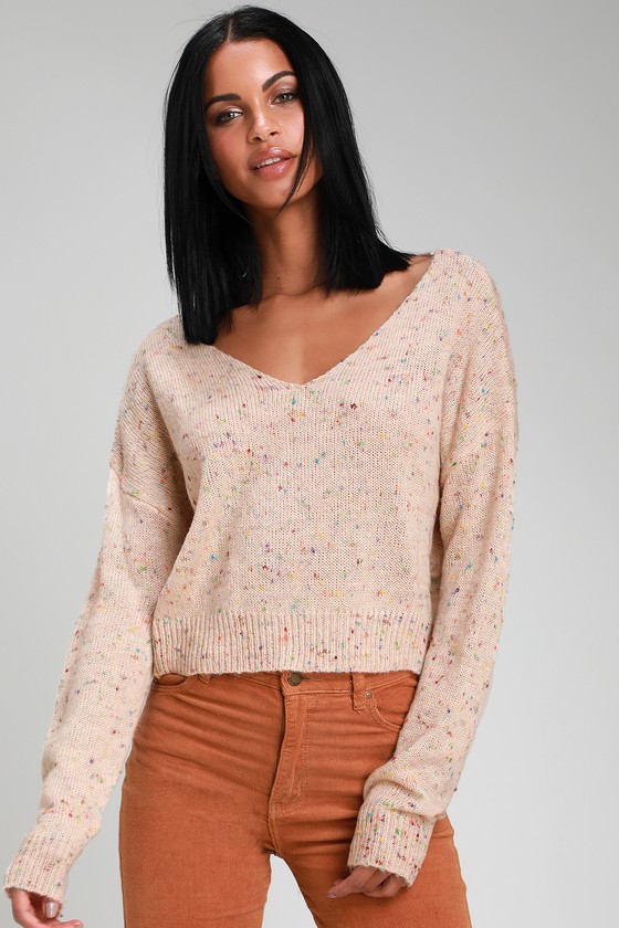 Sprinkles On Top Light Pink Rainbow Speckled Sweater Top