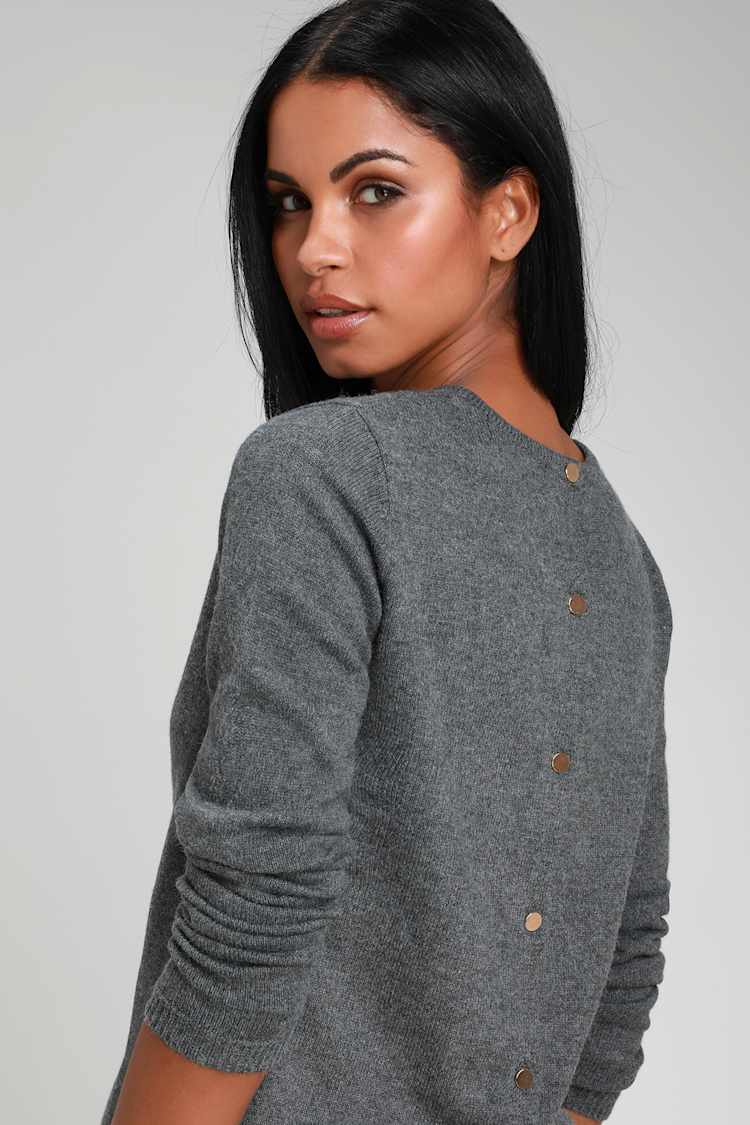 Cute Charcoal Grey Sweater - Button Back Sweater - Sweater Top - Lulus