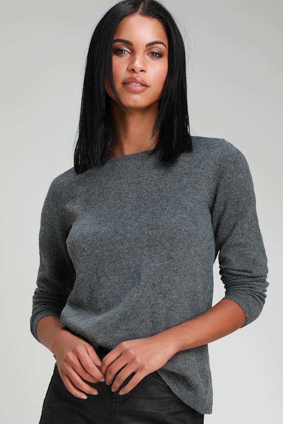 Staying Together Charcoal Grey Button Back Sweater Top 1