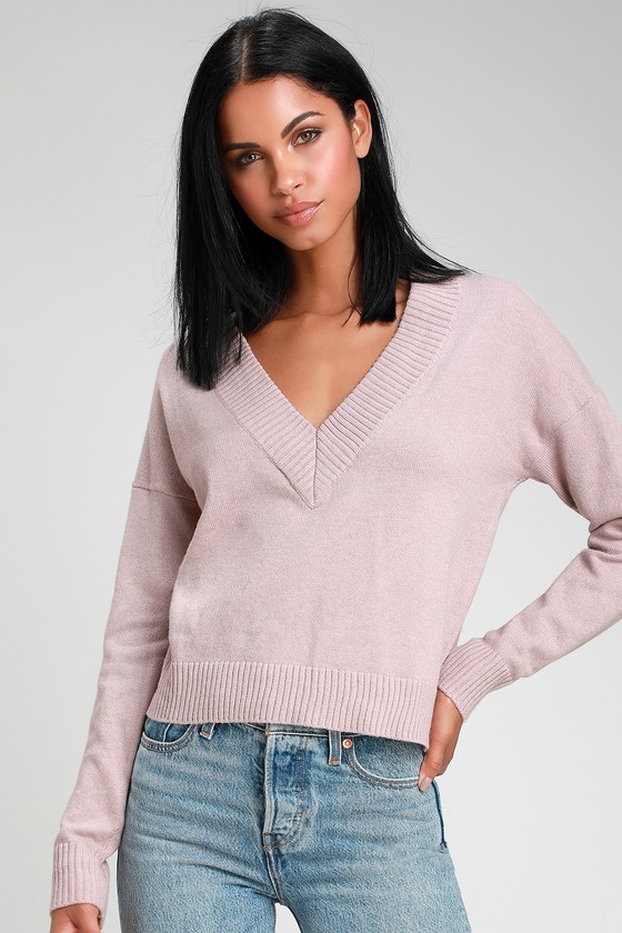 Cute Lavender Sweater Knit Sweater VNeck Sweater Top Lulus