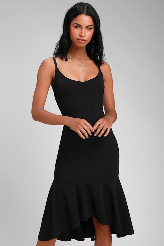 True To Me Black Bodycon Midi Dress
