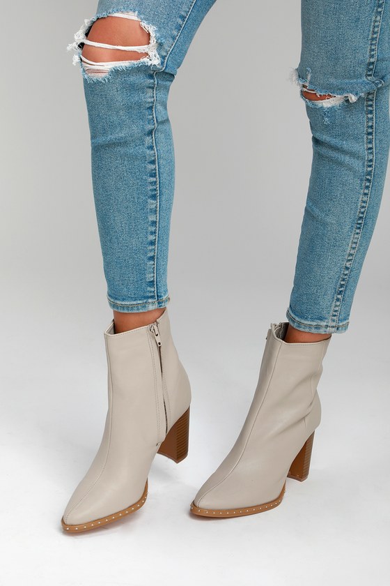 Cool Nude Ankle Booties - Studded High Heel Booties - Booties