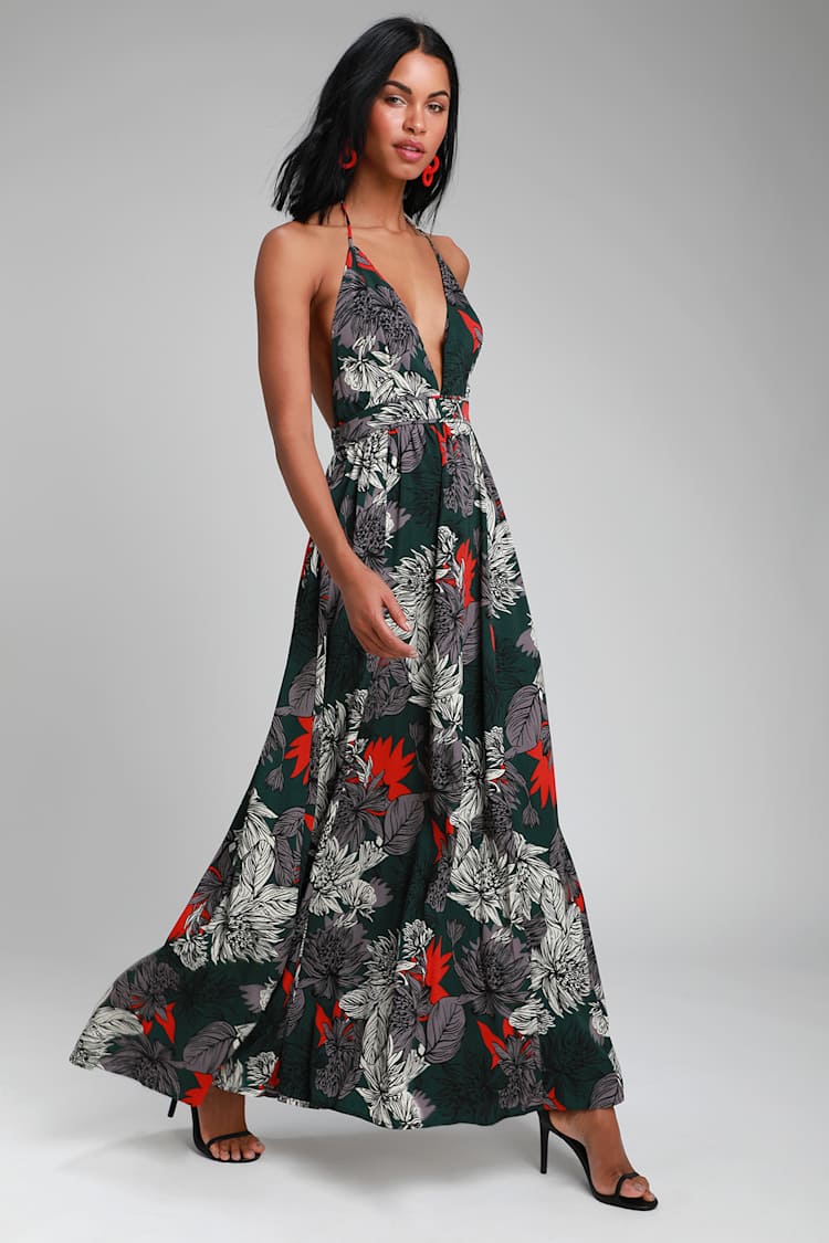 Cute Maxi Dress - Green Floral Print Dress - Halter Maxi Dress - Lulus