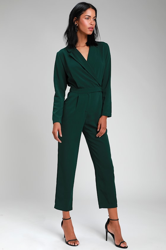 Chic Green Jumpsuit Long Sleeve Jumpsuit Office Jumpsuit