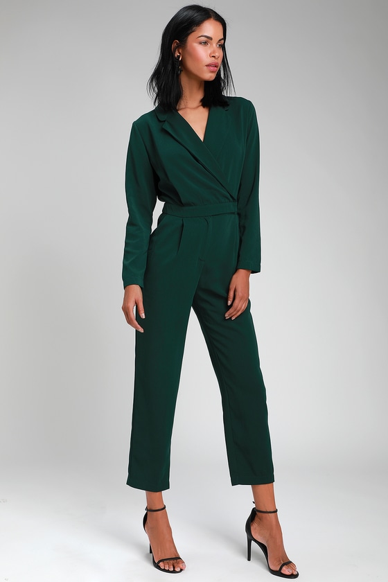 Chic Green Jumpsuit - Long Sleeve Jumpsuit - Office Jumpsuit