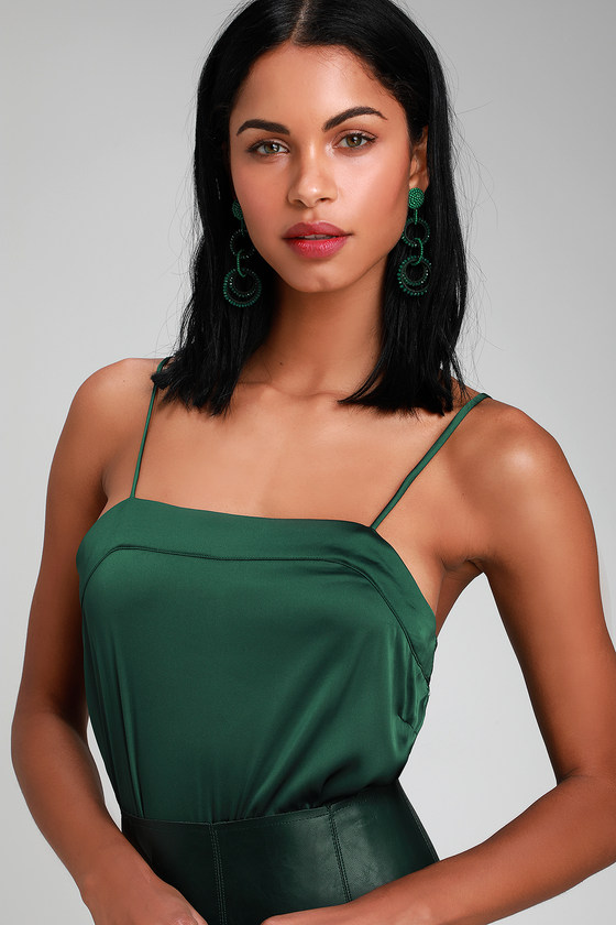 Chic Hunter Green Bodysuit Green Satin Bodysuit Sexy Bodysuit Lulus