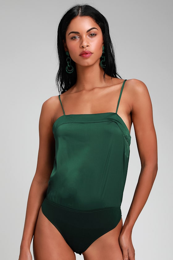 Chic Hunter Green Bodysuit Green Satin Bodysuit Sexy Bodysuit Lulus