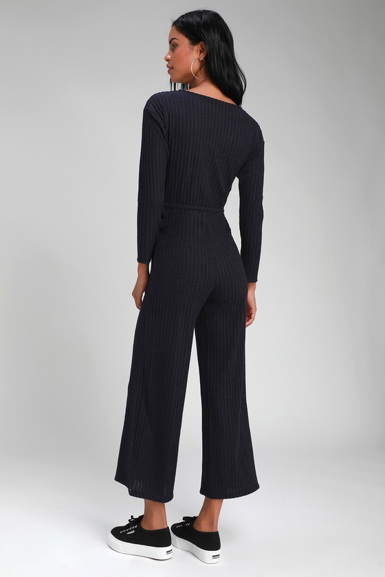 Cute Knit Jumpsuit Navy Blue Jumpsuit Ribbed Knit Jumpsuit Lulus