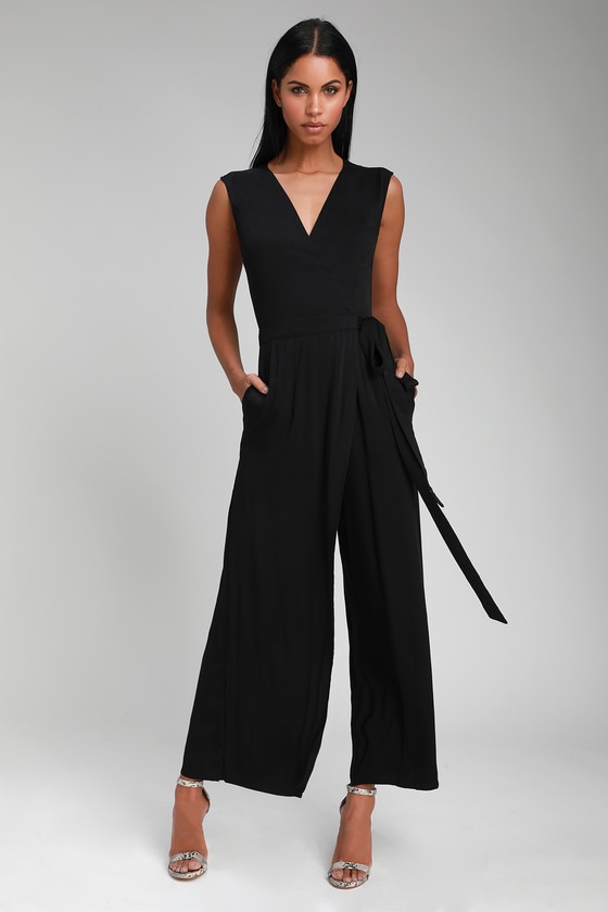 Chic Black Jumpsuit - Wide-Leg Jumpsuit - Wrap Jumpsuit - Lulus