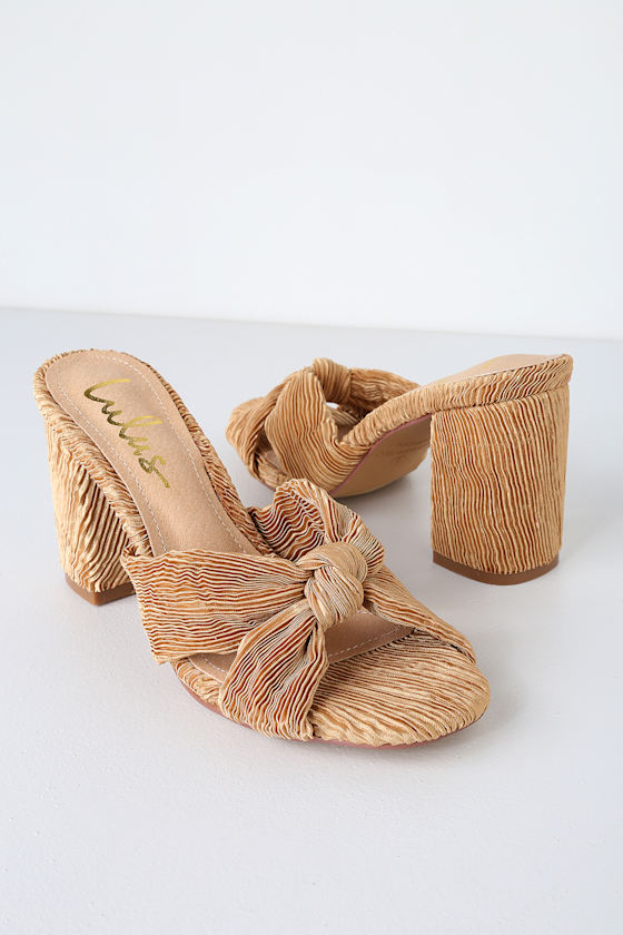 Asher Beige Fabric Knotted High Heel Sandals 4