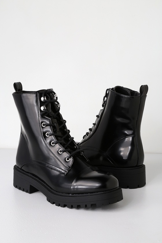 shiny black combat boots