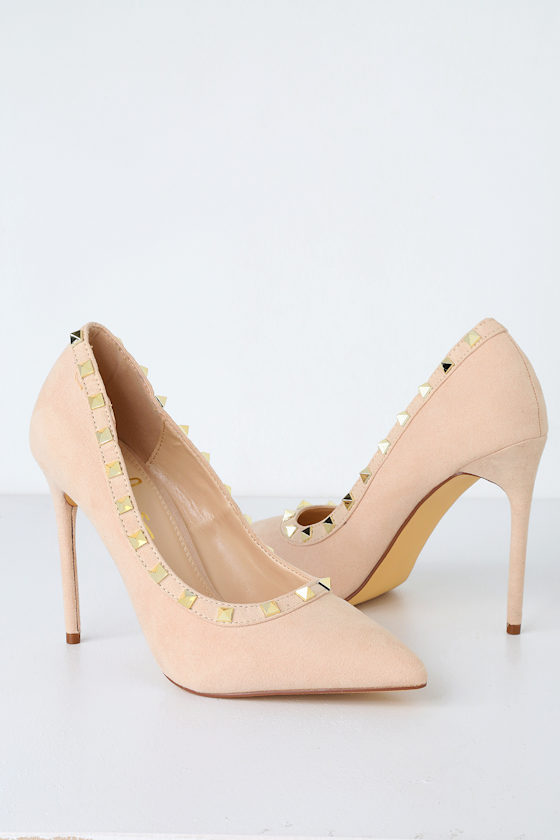 Vydia Nude Suede Studded Pumps 1