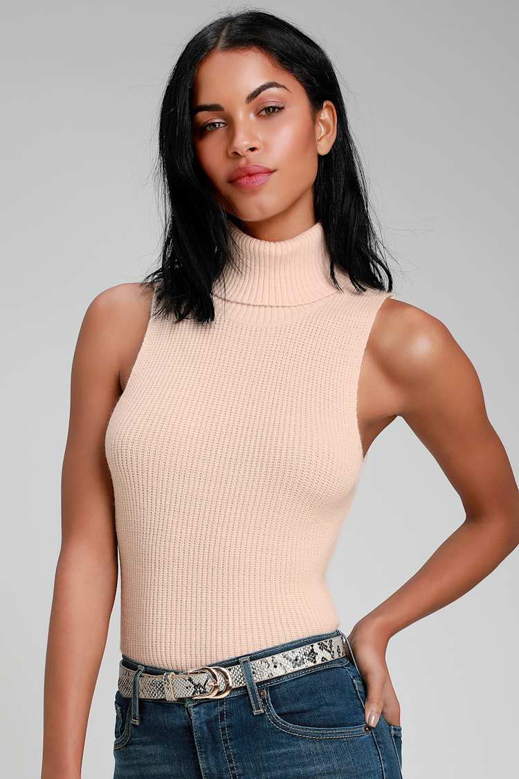 Cute Sleeveless Sweater - Turtleneck Sweater - Pale Pink Top - Lulus