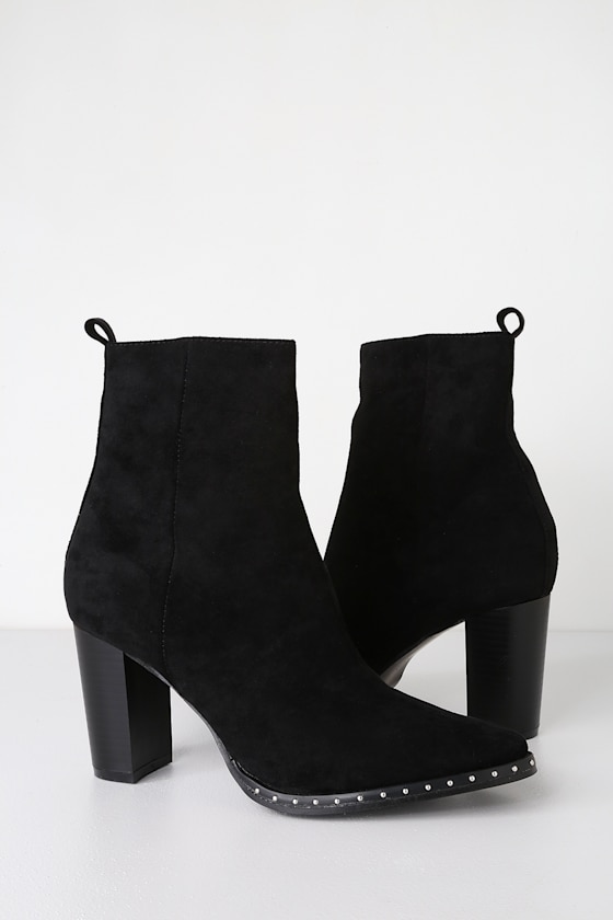 Linnet Black Suede Studded High Heel Ankle Booties 4