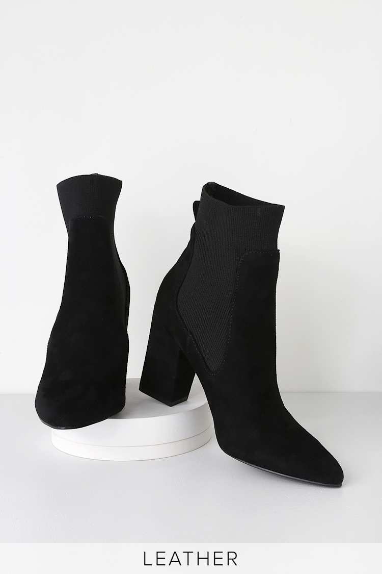 Steve Madden Richter - Black Suede Booties - Black Sock Booties - Lulus