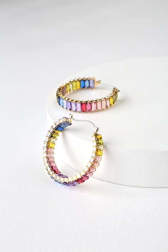 Multi Rhinestone Hoop Stud Earrings
