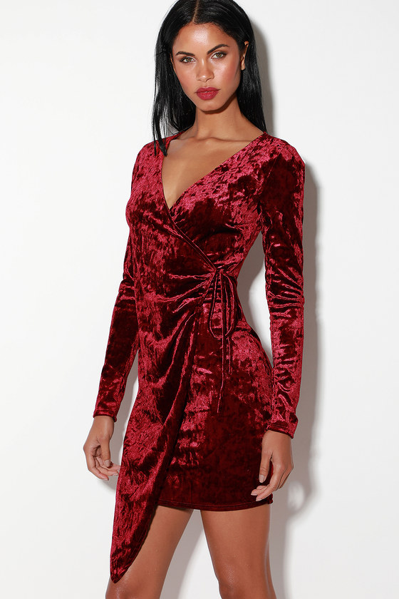 Sexy Burgundy Dress - Burgundy Velvet Dress - Velvet Wrap Dress - Lulus