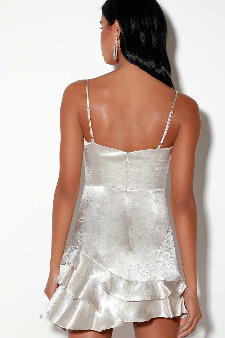 Flawless Silver Satin Mini Dress
