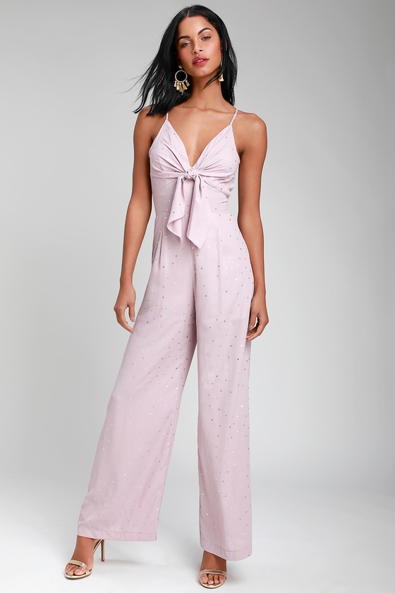 Mauve Pink Jumpsuit - Polka Dot Jumpsuit - Wide-Leg Jumpsuit - Lulus