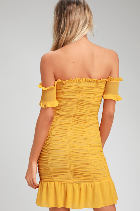 Sexy Mustard Yellow Dress - Bodycon Dress - Ruched Dress - Dress - Lulus