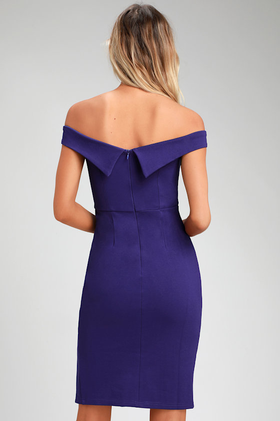 Classic Glam Cobalt Blue Off-the-Shoulder Bodycon Dress 4